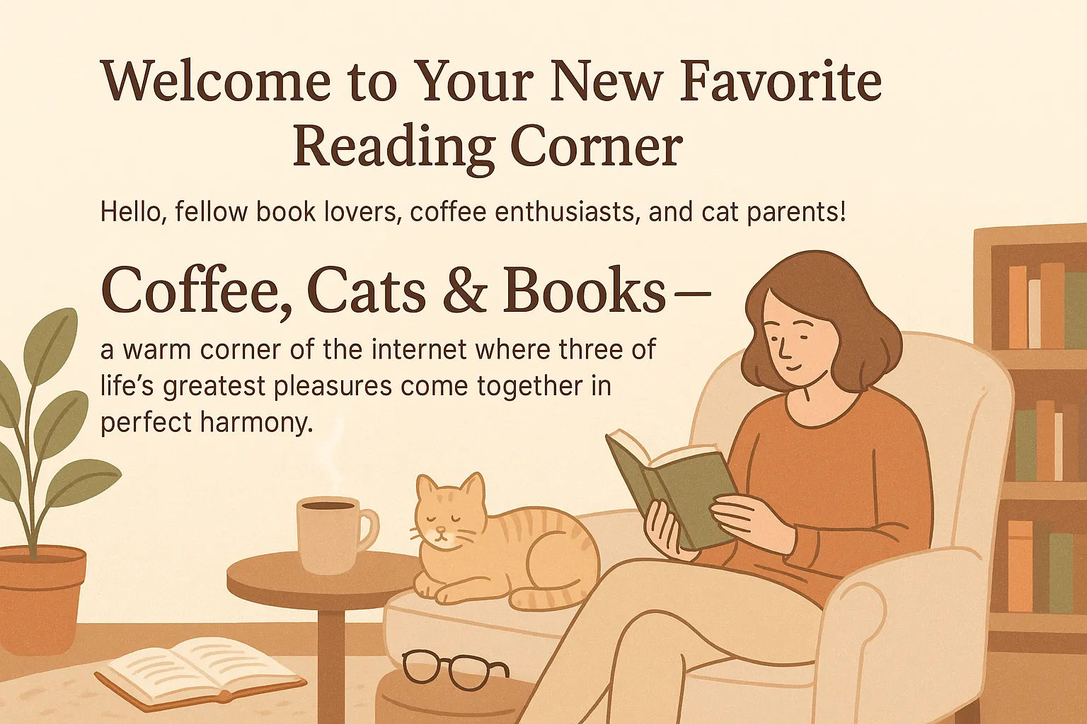 Welcome to Coffee, Cats & Books - cozy reading scene